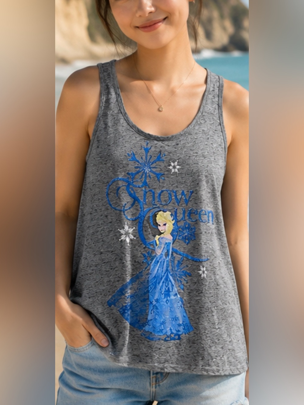 Disneyland Resort Walt DisneyWorld Frozen Gray Tank Top Elsa Snow Queen Sz XL
